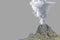 Stratovolcano eruption with huge smoke column and flames isolated on grey, problems of eruption and volcanic ash concept - 3D