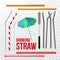 Straw, Brush And Decorative Umbrella Set Vector