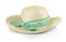 A straw hat with a green ribbon