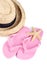 Straw Hat and Pink Flip flops Isolated