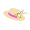 Straw Hat with Pink Ribbon and Wild Flowers