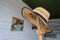 Straw hat on the veranda in the museum `Dacha of the artist Konstantin Korovin` in the village of Okhotino, Yaroslavl region