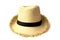 Straw hat withe black ribbon isolated