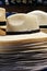 Straw hats, stacked