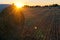 A straw pack in a field in the evening