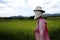 Straw puppet or scarecrow strawman in the rice field in asia