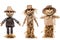 Straw scarecrow photo set, white background, multiple styles, illustrations, Generative AI