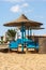 Straw umbrellas and deck chairs in a Red Sea beach - Marsa Alam Egypt Africa