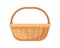 Straw wicker basket with handle. Woven wickerwork without lid or cover. Realistic empty basketwork for storage. Colored