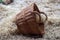 Straw wicker basket on hay