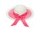 Straw woman hat with colorful pink bow isolated on white background , clipping path