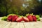 strawberries in basket, strawberry basket, strawberries on wooden table, strawberry, basket with strawberries, strawberries in na