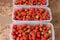 Strawberries in containers. Tasty berry. Red strawberry