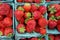 Strawberries displayed in baskets