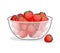 Strawberries in glass bowl. Berries in deep dish plate. Red fresh fruit