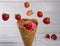 Strawberries ice cream with flying berries. Food levitation.