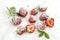 Strawberries with icing sugar, close-up