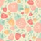 Strawberries made from geometric shapes. Vintage summer seamless pattern in pastel colors.