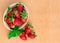 Strawberries. Organic Closeup with mint, natural non GMO rustic