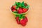 Strawberries. Organic Closeup with mint, natural non GMO rustic