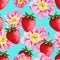 Strawberries and Peony seamless hand drawn vector