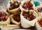 Strawberries in sacks on a buffet, festive serve