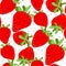 Strawberries seamless pattern. Red strawberry with green leaves