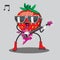 Strawberries in sunglasses playing guitar heavy music. Vector image