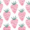 Strawberries wallpaper. Sweet berries backdrop. Doodle strawberry seamless pattern on white background