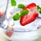 Strawberries with yogurt and lemon mint