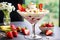 strawberry banana dessert martini glass full pieces fresh banana strawberries cream organic y