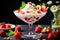 strawberry banana dessert martini glass full pieces fresh banana strawberries cream organic y