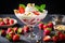 strawberry banana dessert martini glass full pieces fresh banana strawberries cream organic y