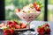 strawberry banana dessert martini glass full pieces fresh banana strawberries cream organic y