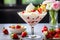 strawberry banana dessert martini glass full pieces fresh banana strawberries cream organic y
