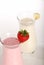 Strawberry and banana milk shake closeup