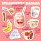 Strawberry Banana smoothie recipe illustration with funny characters