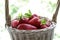 Strawberry in a basket on a motley background