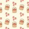 Strawberry basket set pattern on yellow background