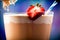 A Strawberry Being Dipped Into A Chocolate Milkshake. Generative AI