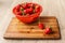 Strawberry berries in a colander