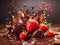 Strawberry Bliss: 3D Chocolate Eruptions in Vibrant Harmony