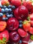 Strawberry and Blueberry ,Plums on White Plate With Orchids