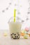 Strawberry Boba Bubble Tea with marshmallow and crushed ice.