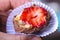 Strawberry bonbon in close-up photo. Brazilian sweet.