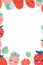 strawberry border with kawaii faces and leaves on a white background