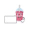 Strawberry bubble tea cartoon character design style with board