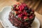 Strawberry cake with blackberry, mulberry and dark chocolate