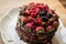 Strawberry cake with blackberry, mulberry and dark chocolate