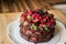 Strawberry cake with blackberry, mulberry and dark chocolate